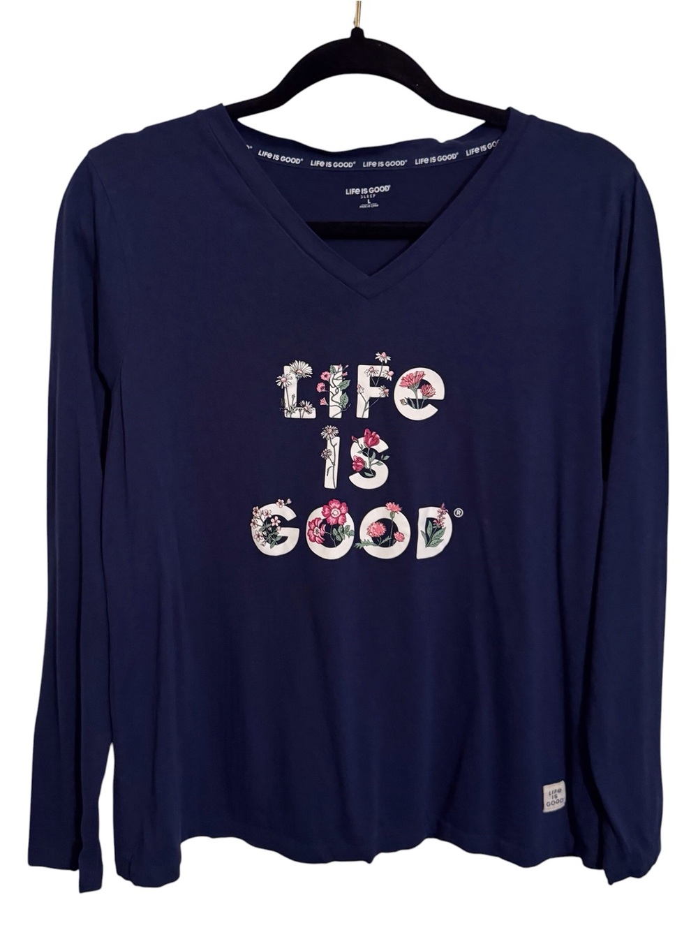 Life Is Good Large Dark Blue Sleep Tee Lounge Pajama Stretch Long Sleeve Casual